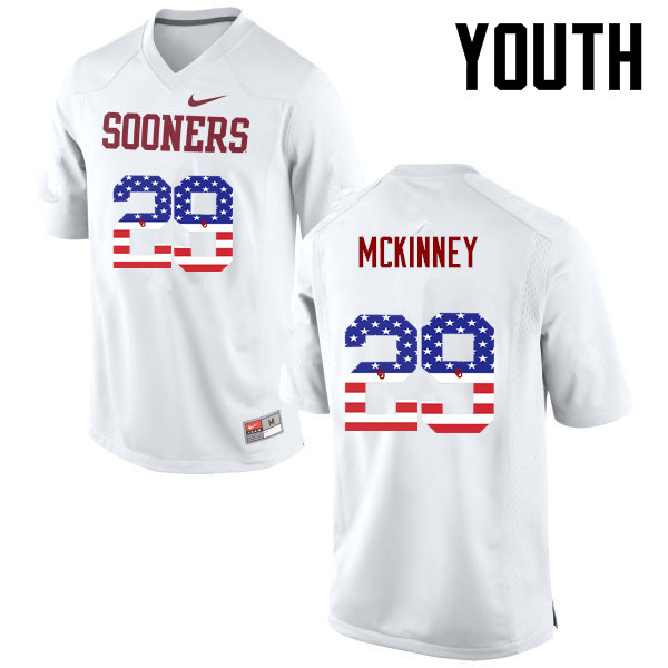 Youth Oklahoma Sooners #29 Prentice McKinney College Football USA Flag Fashion Jerseys-White - Click Image to Close